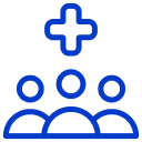 Icon of group under a health cross
